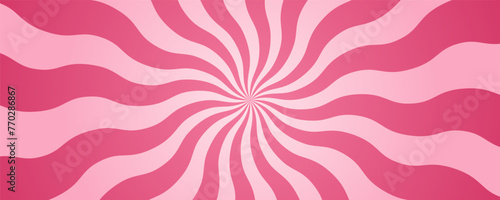 Swirl pink candy background. Spiral strawberry vector sunburst with cream texture. Cute cartoon wallpaper. Sweet marshmallow and lollipop radial twist and vortex. Abstract sunbeam illustration.