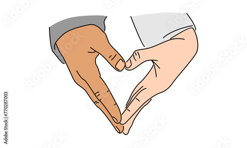 line art color of two hands make a heart Gesture