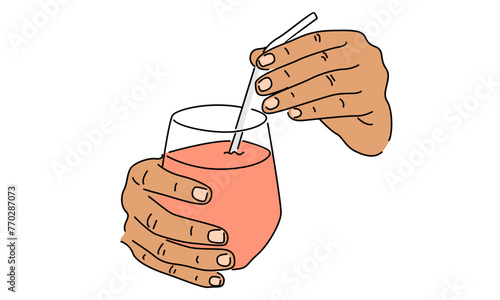 line art color of hand holding martini glass