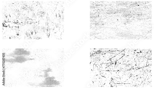 Set of grunge textures. Collection of 4 grunge wall image.  Distressed paint grunge texture pack. Vector illustration.