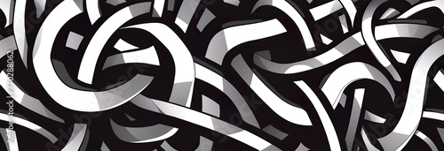 Black And White Graphic Design Consisting Of White Intertwined Lines. Illustration On The Theme Of Backgrounds, Surfaces And Textures. Generative AI 
