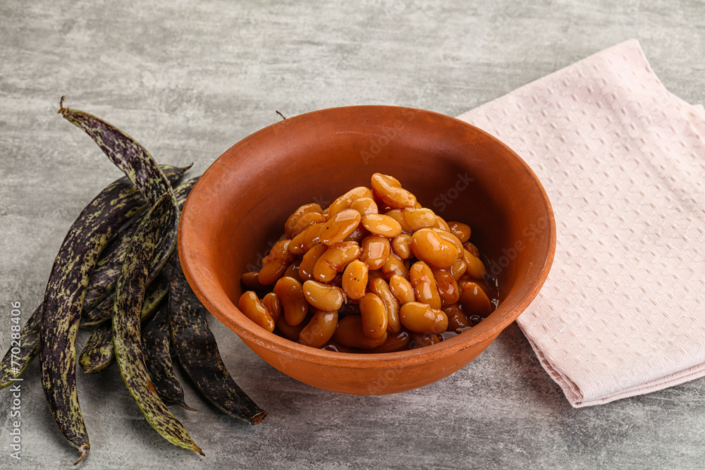Fototapeta premium Canned white bean in tomato sauce