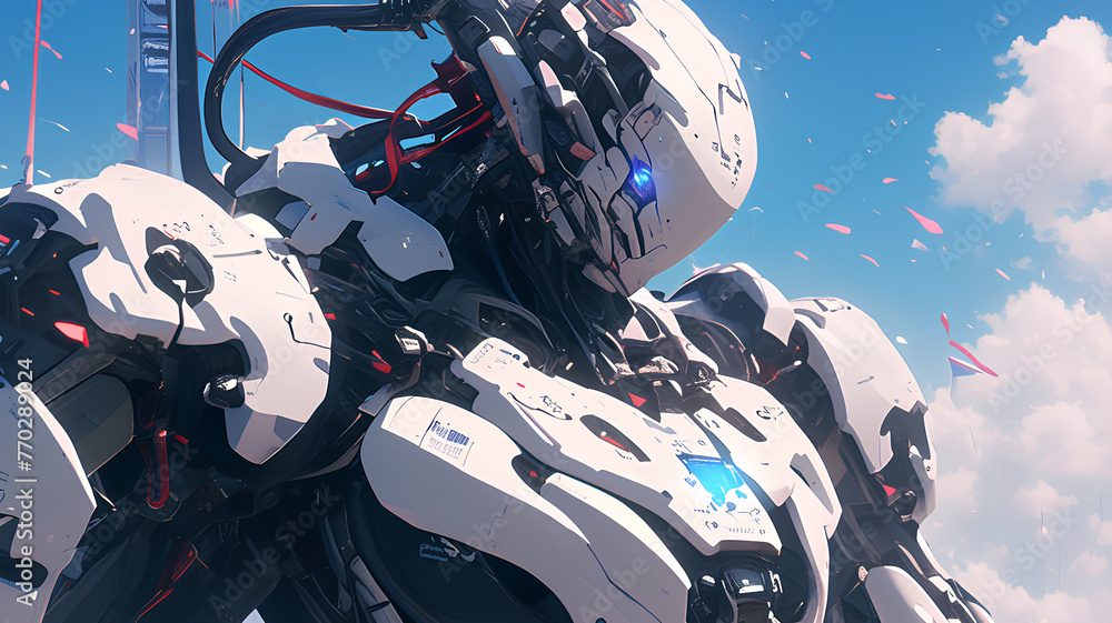 White 2d android robot, impressive action White 2d android robot, impressive action