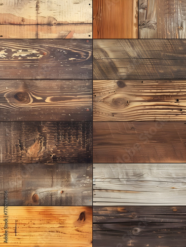 Textured weathered wooden planks in various shades and patterns, ideal for backgrounds with a rustic or vintage feel.