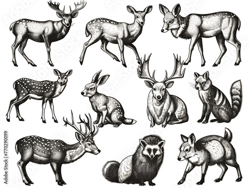hand drawn vector illustration of forest animals