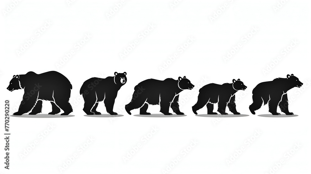 Silhouette bear collection vector, simple silhouette style with black color and white background