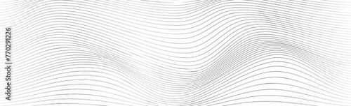 Abstract geometric background with monochrome water surface texture. Pattern with striped swirl waves drawn in ink. Vector illustration of diagonal curved lines. Wallpaper with black wavy lines. © A_Y_N