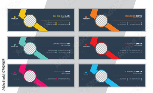 Creative minimal email signature or social media banner design template set in 6 colors variation.