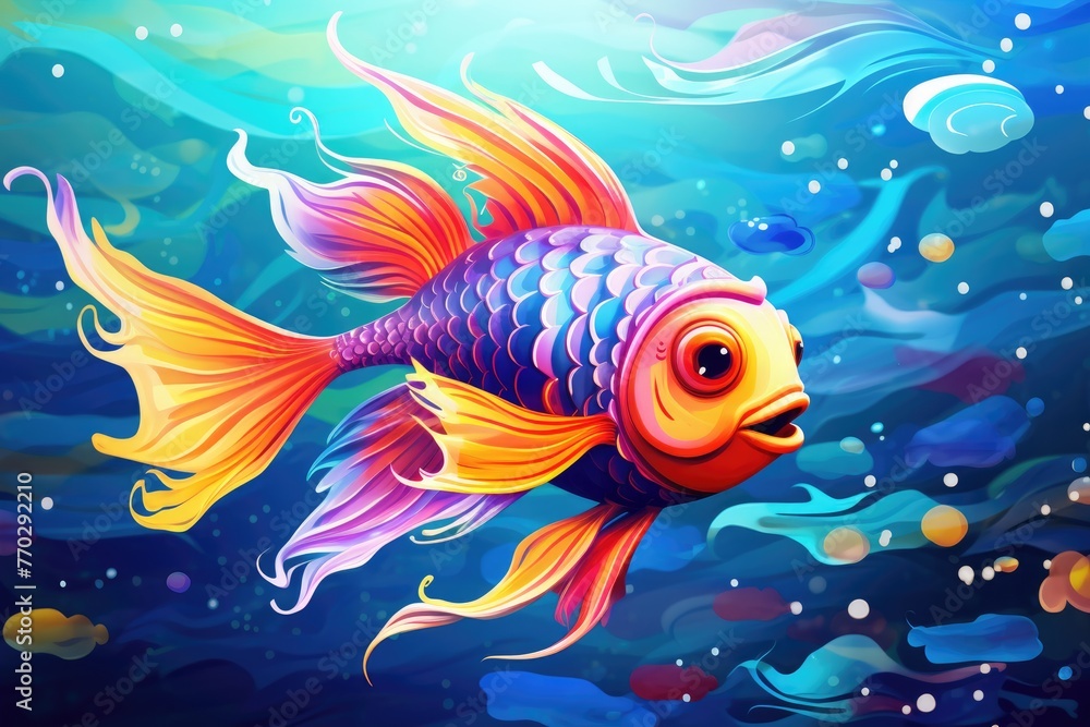 the multi-color fish under blue water wave the multi-color fish under blue water wave