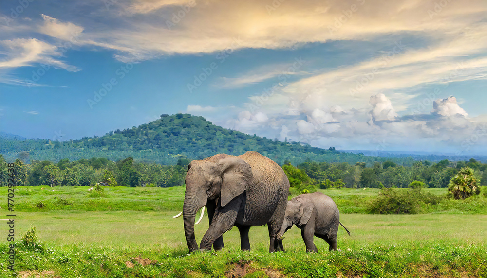 Fototapeta premium Image material of wild elephant. herd of elephants.