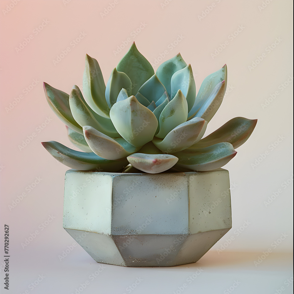 Green Succulent Against Peach Gradient Backdrop Green Succulent Against Peach Gradient Backdrop
