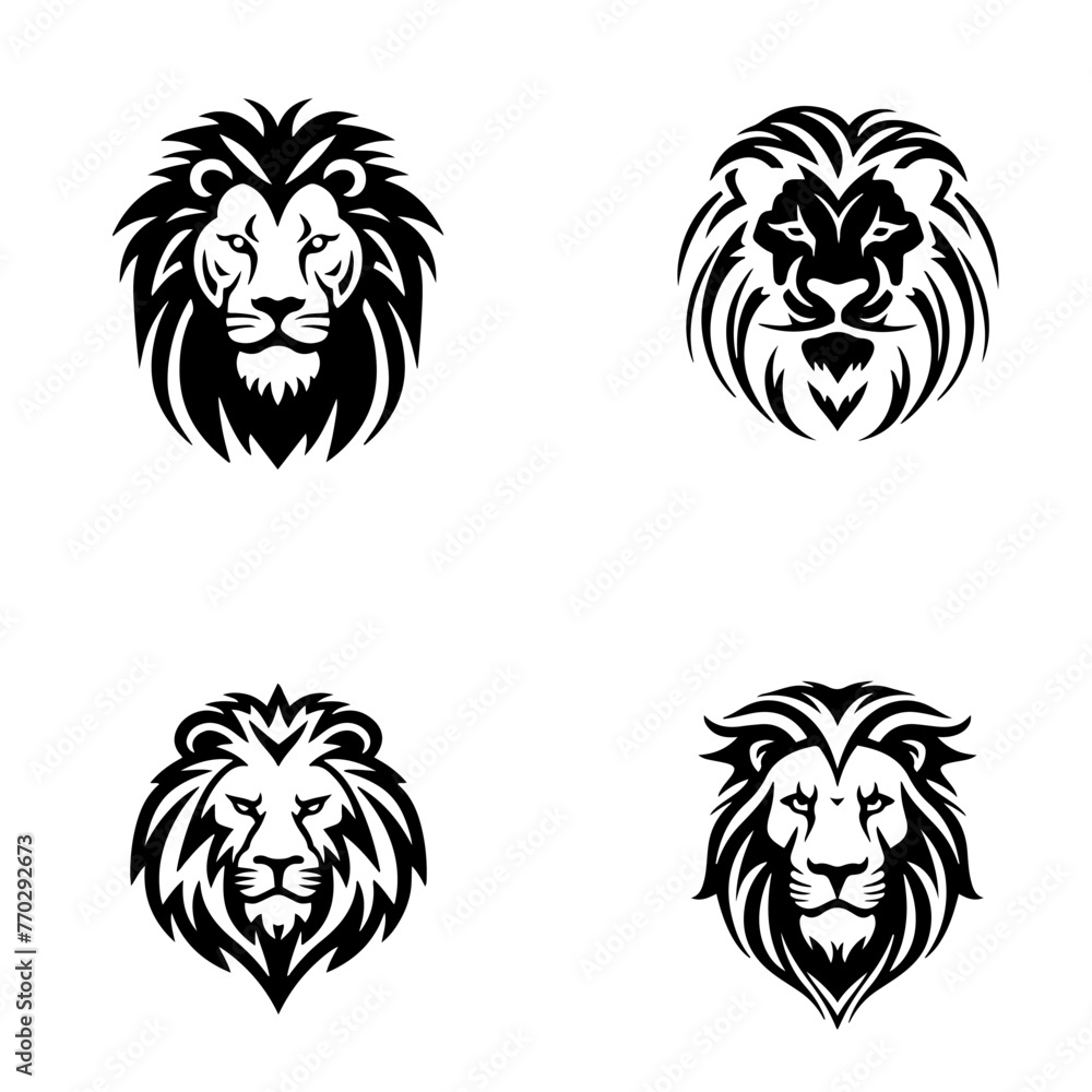 Set of Lion Heads Simple black and white Image Logo Icon Set of Lion Heads Simple black and white Image Logo Icon