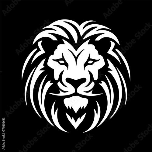 Lion's head, a simple vector image. The muzzle of an animal with a mane. Logo, icon in black and white