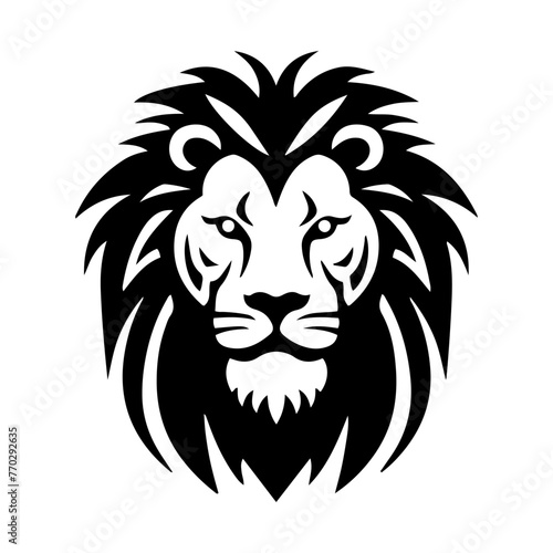 Lion's head, a simple vector image. The muzzle of an animal with a mane. Logo, icon in black and white