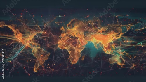 An interactive map showcasing the world with a multitude of vibrant lights illuminating its various regions. photo