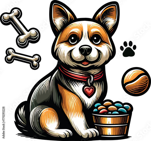 dog cartoon illustration vector, cute puppy art illustration for pet lover