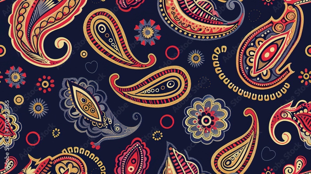 Seamless Paisley pattern with geometric accents, incorporating sharp lines within curvy paisley forms . Seamless Pattern, Fabric Pattern, Tumbler Wrap.