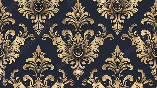 Baroque style Damask seamless pattern with intricate scrolls and foliage, royal elegance. Seamless Pattern, Fabric Pattern, Tumbler Wrap.