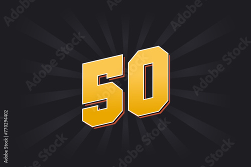 Number 50 vector font alphabet. Yellow 50 number with black background