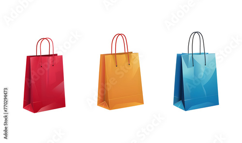 Set of Colorful Empty Shopping Bags Isolated in White. Vector Illustration on Transparent Background. Ai generated 