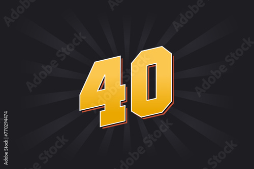 Number 40 vector font alphabet. Yellow 40 number with black background