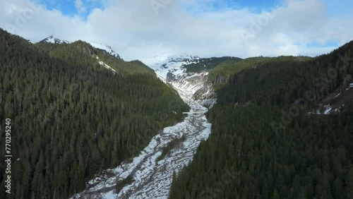 4K Aerial of Mount Rainier National Park, Washington, USA in February 2024 photo