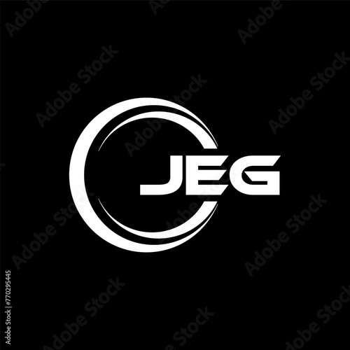 JEG letter logo design with black background in illustrator, cube logo, vector logo, modern alphabet font overlap style. calligraphy designs for logo, Poster, Invitation, etc. photo