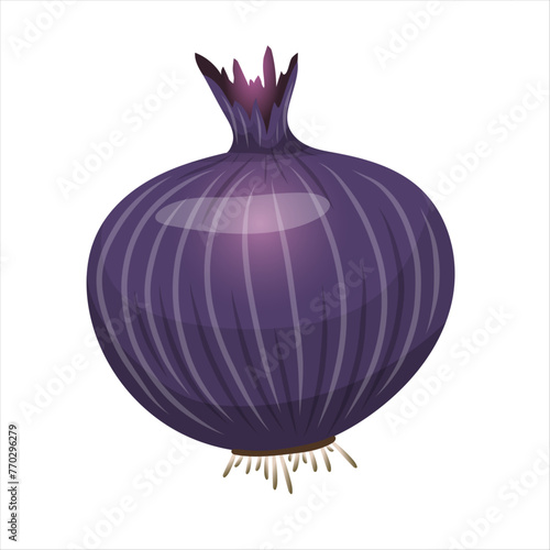 Purple onion vegetable realistic vector illustration. Food art in cartoon design element