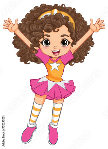 Happy cartoon girl jumping with arms raised © GraphicsRF
