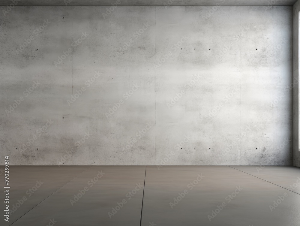 A large empty room with a concrete wall. The room is bare and empty, with no furniture or decorations. The walls are made of concrete, giving the room a cold and industrial feel A large empty room with a concrete wall. The room is bare and empty, with no furniture or decorations. The walls are made of concrete, giving the room a cold and industrial feel