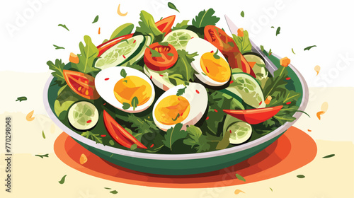 Vegetable salad with egg tomato cucmber and spinach