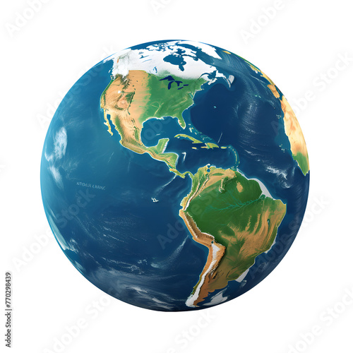 Highly detailed planet Earth (with altitude map) isolated on white background. Ai generated  #770298439