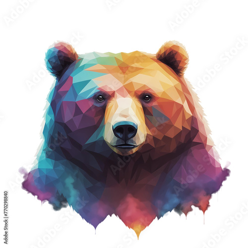 Abstract face of a bear in 8k, geometric shapes, transparent background, birthday card design, t shirt design