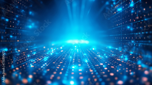 Technology abstract background with blur futuristic lines, glowing light on dark blue background. 