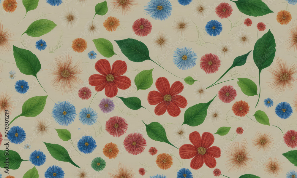 Flowers. Abstract seamless pattern. AI generated.
Flowers. Abstract seamless pattern. AI generated.