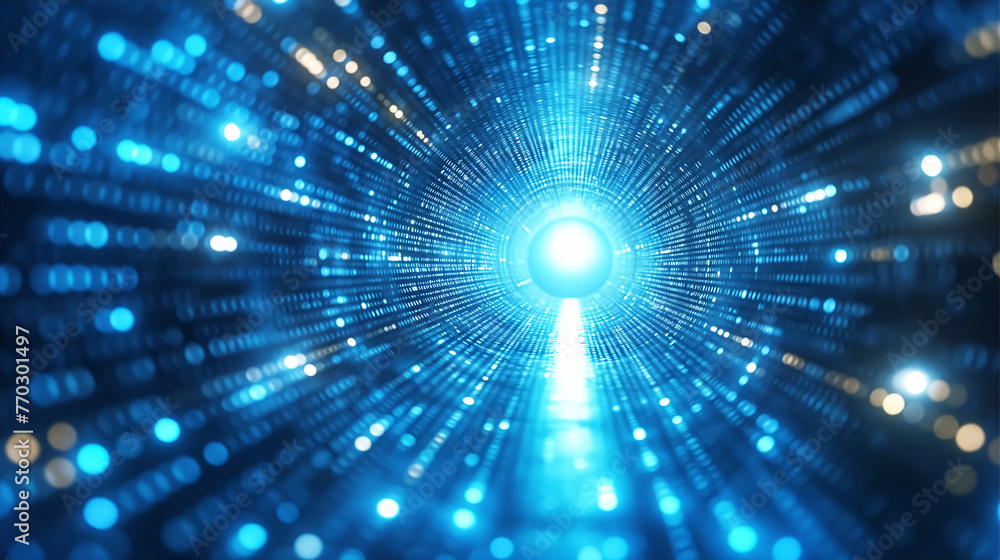 Fototapeta premium Technology abstract background with blur futuristic lines, glowing light on dark blue background. 