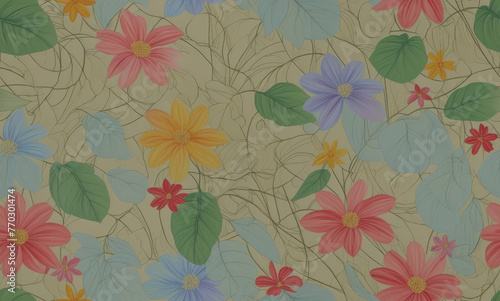 Flowers. Abstract seamless pattern. AI generated.  