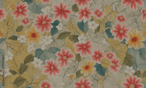 Flowers. Abstract seamless pattern. AI generated. 