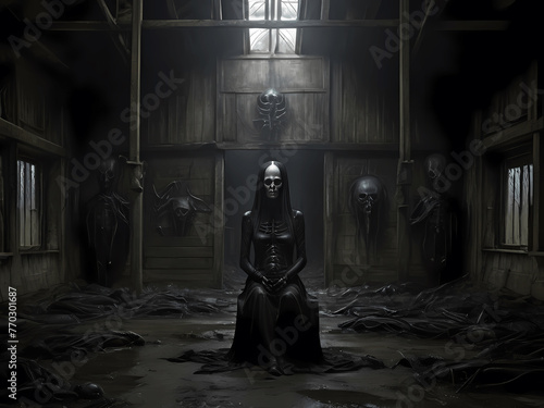 Dark Art Portrait in a Desolate Barn
