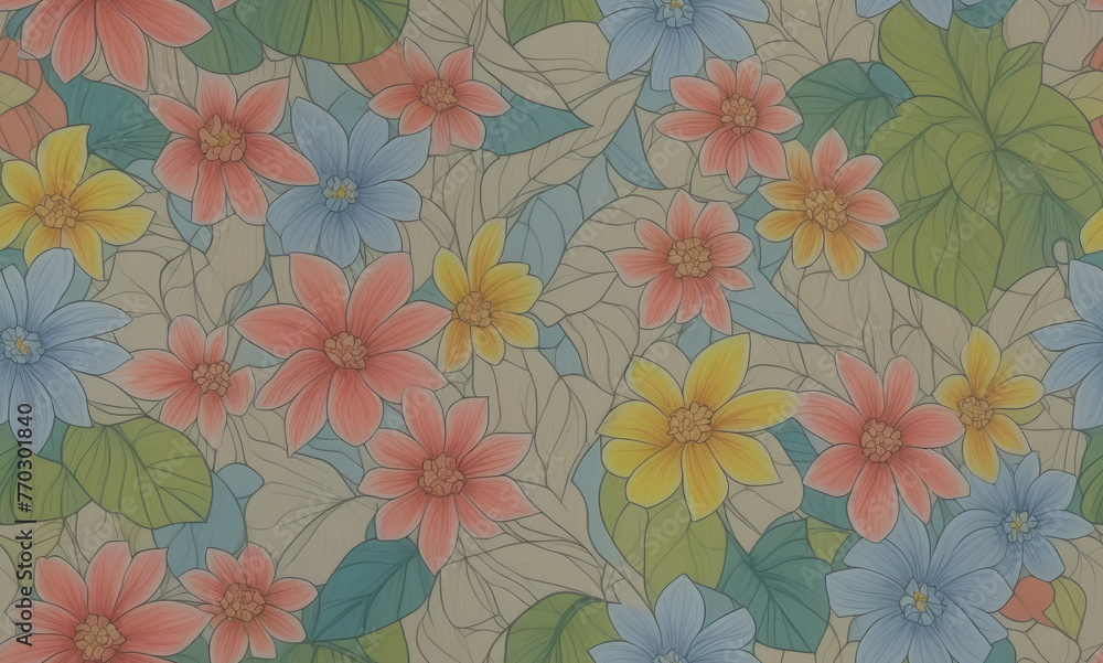 Flowers. Abstract seamless pattern. AI generated.
Flowers. Abstract seamless pattern. AI generated.