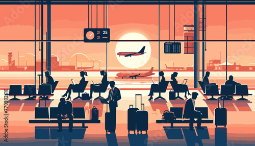 Concept of the image of an international airport. Vector illustration.