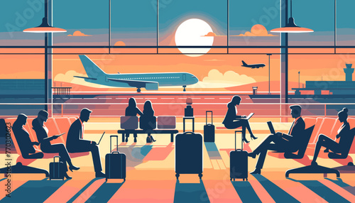 Concept of the image of an international airport. Vector illustration.