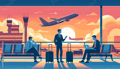 Concept of the image of an international airport. Vector illustration.