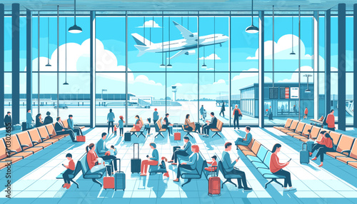 Concept of the image of an international airport. Vector illustration.