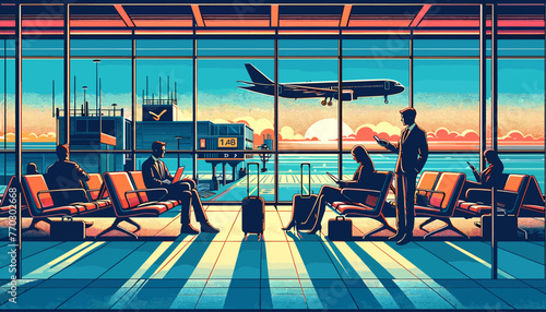 Concept of the image of an international airport. Vector illustration.