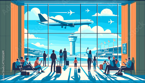 Concept of the image of an international airport. Vector illustration.