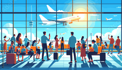 Concept of the image of an international airport. Vector illustration.
