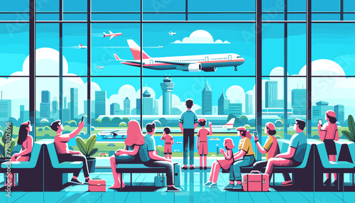 Concept of the image of an international airport. Vector illustration.