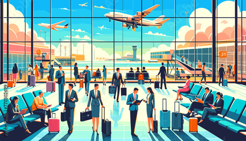 Concept of the image of an international airport. Vector illustration.