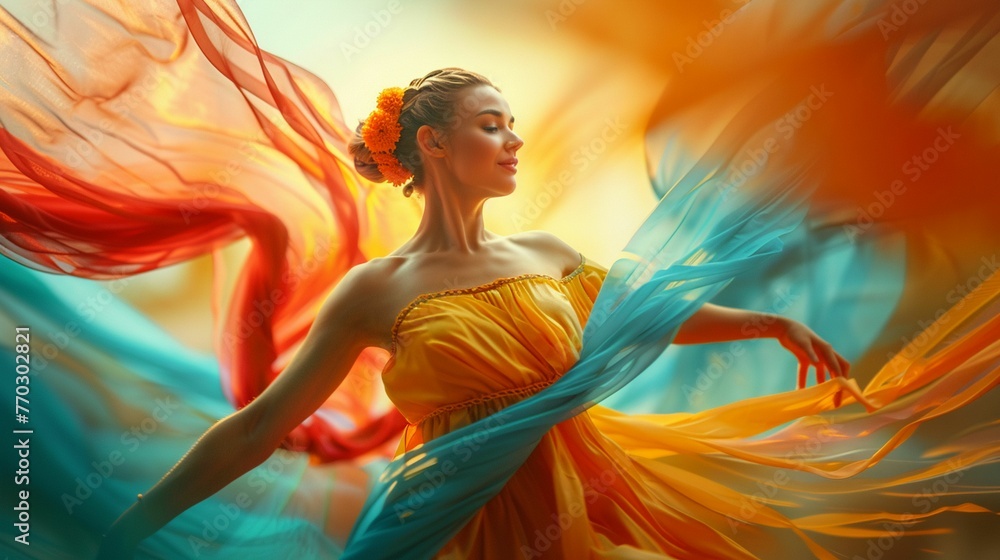 Folk dance, Colorful ribbons, Evoking the joy of a Bollywood dance ...